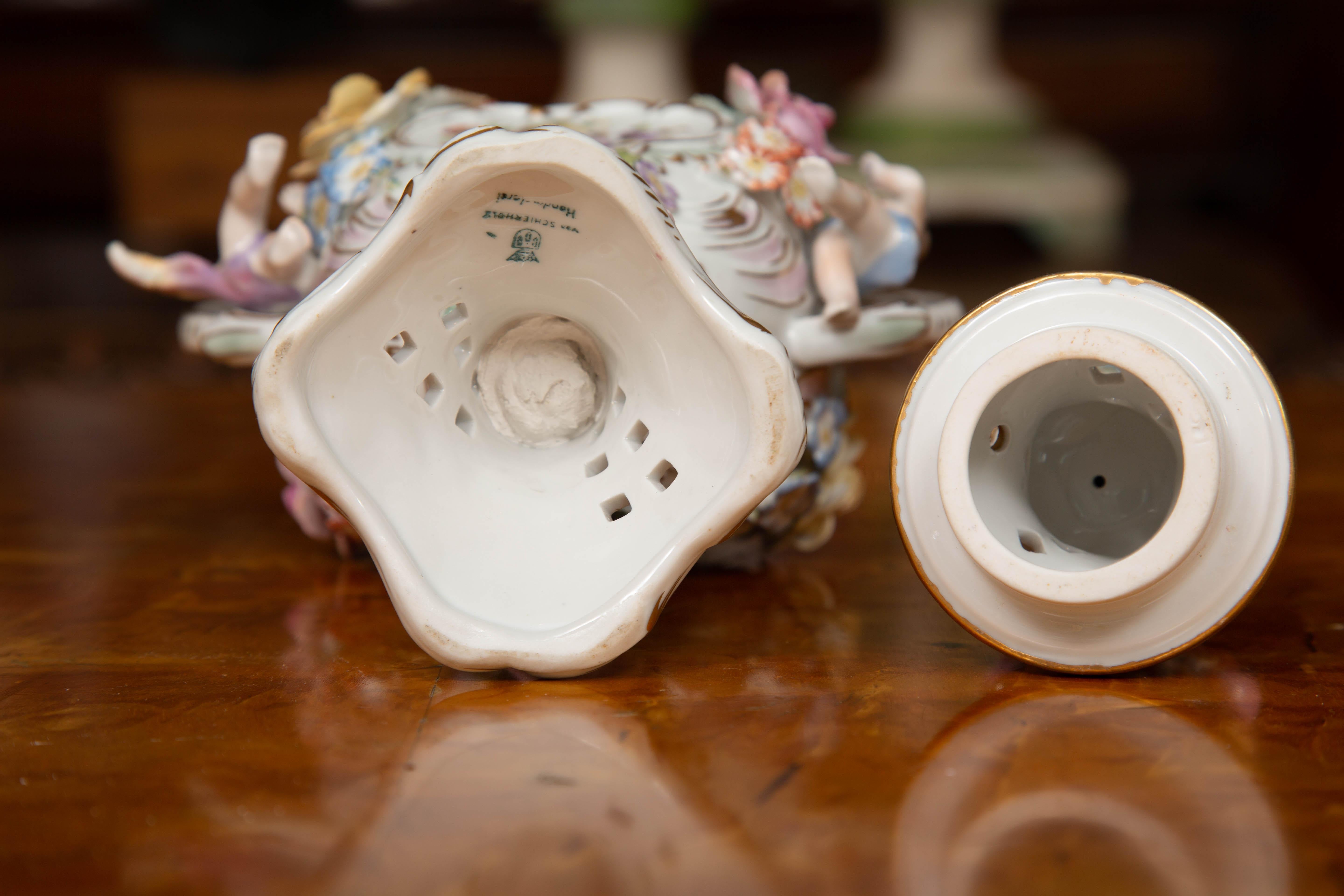 Pair of 19th Century Dresden Style Lidded Potpourri Vases In Good Condition In WEST PALM BEACH, FL