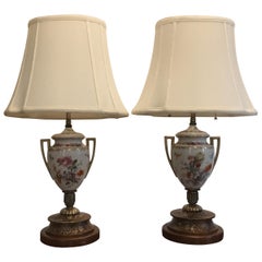 Antique Pair of 19th Century Dresden Urns Now as Lamps