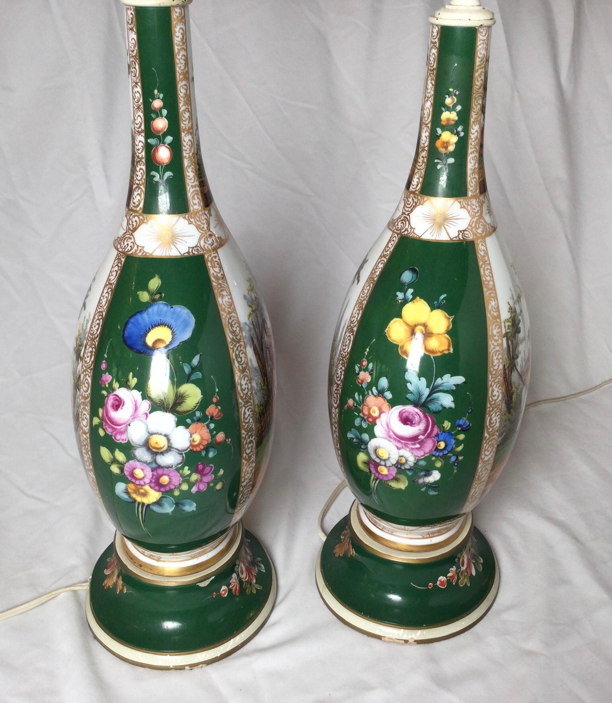 Pair of 19th Century Dresden Vases Now as Lamps 1