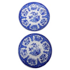 Antique Pair of 19th Century Dutch Blue and White Transfer Ware Plates "Bern" Pattern