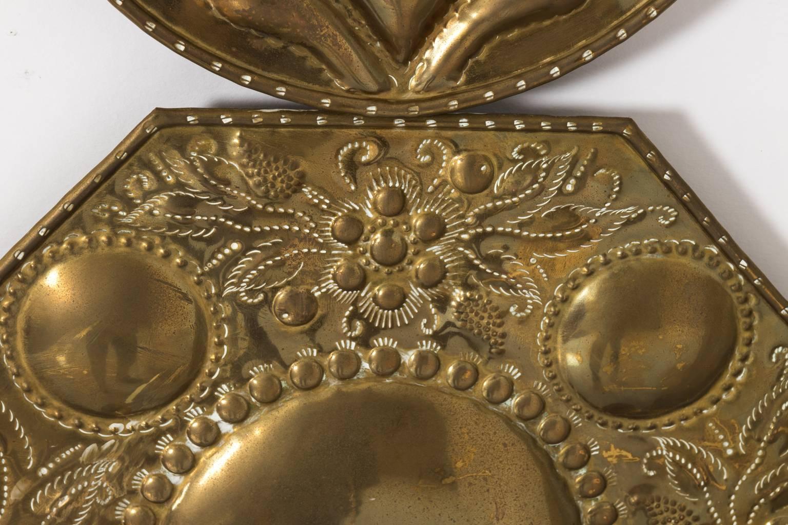 Pair of 19th Century Dutch Brass Repousse Sconces 2
