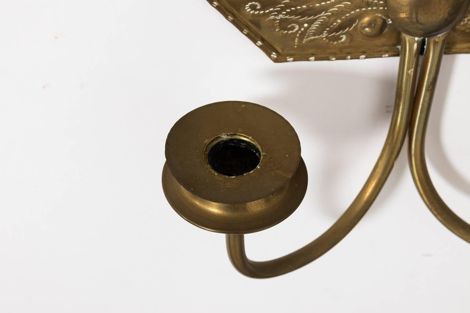 Pair of 19th Century Dutch Brass Repousse Sconces 3