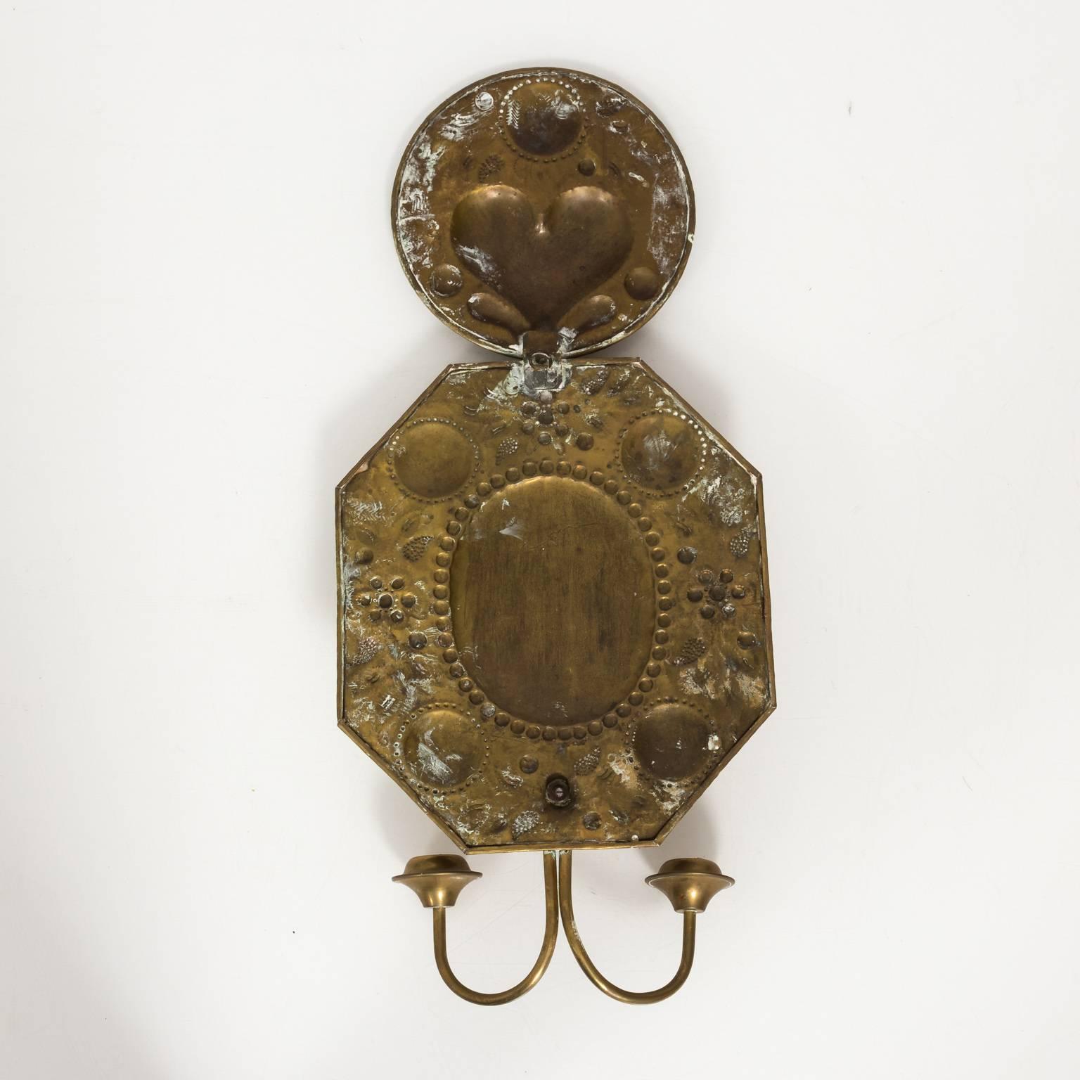 Pair of 19th Century Dutch Brass Repousse Sconces 5