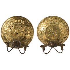 Pair of 19th Century Dutch Brass Repousse Sconces