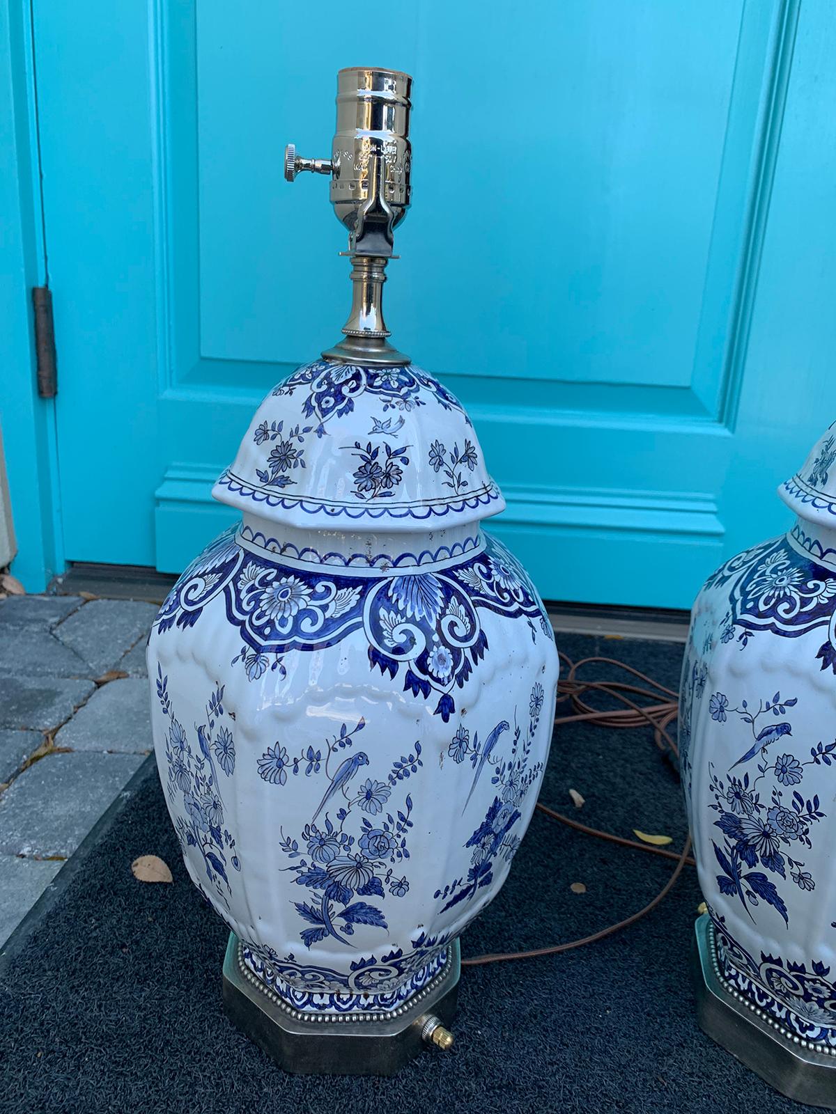 Pair of 19th Century Dutch Delft Blue and White Lamps 4