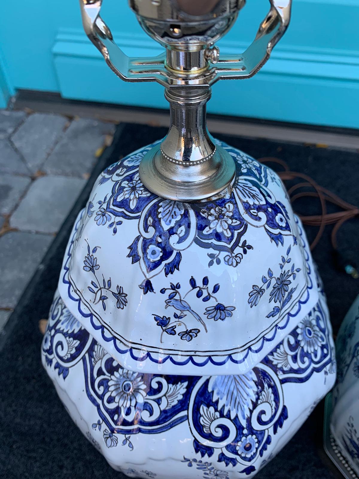 Pair of 19th Century Dutch Delft Blue and White Lamps 1