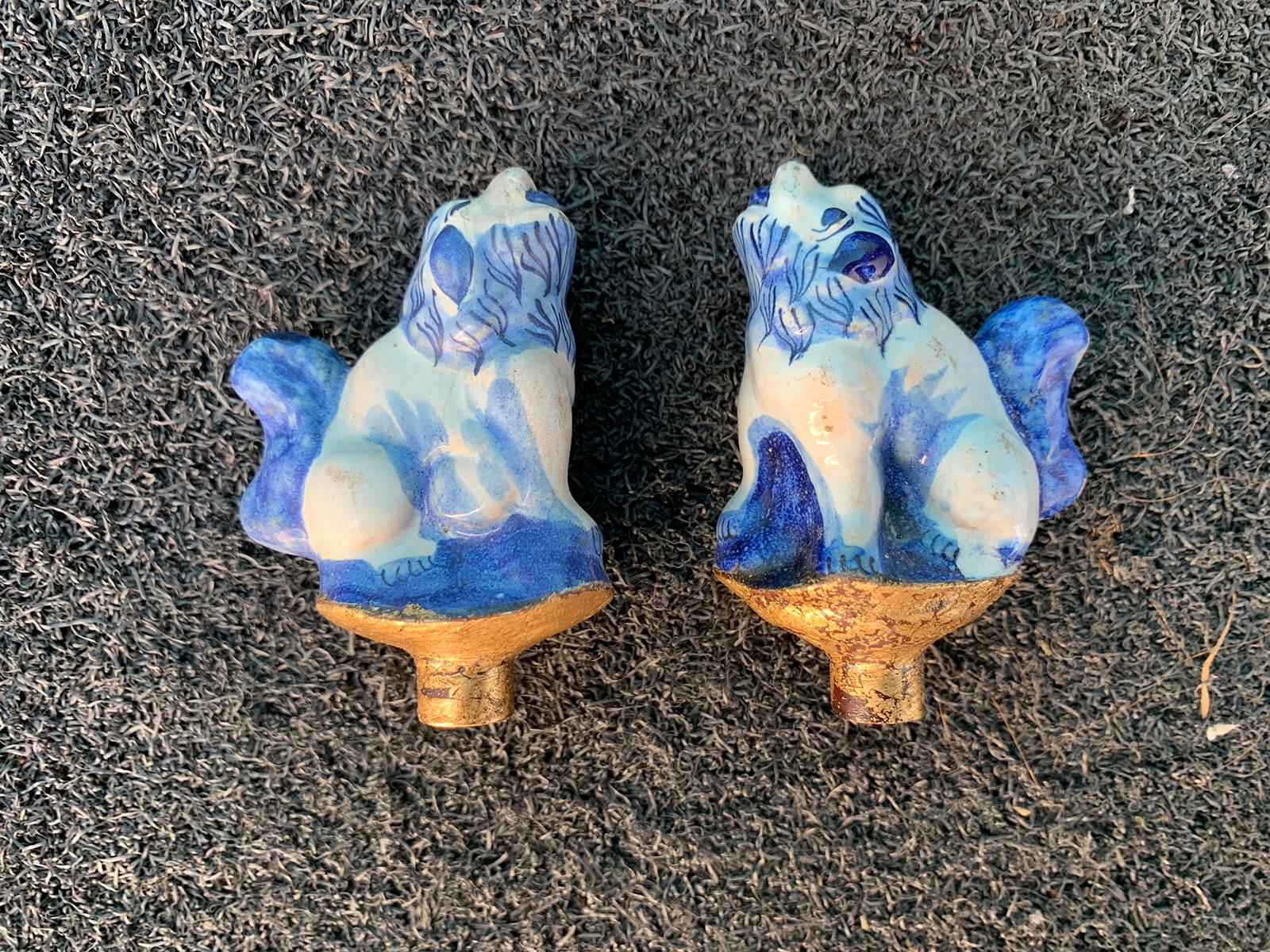 Pair of 19th Century Dutch Delft Blue and White Lamps, Gilded Bases In Good Condition In Atlanta, GA