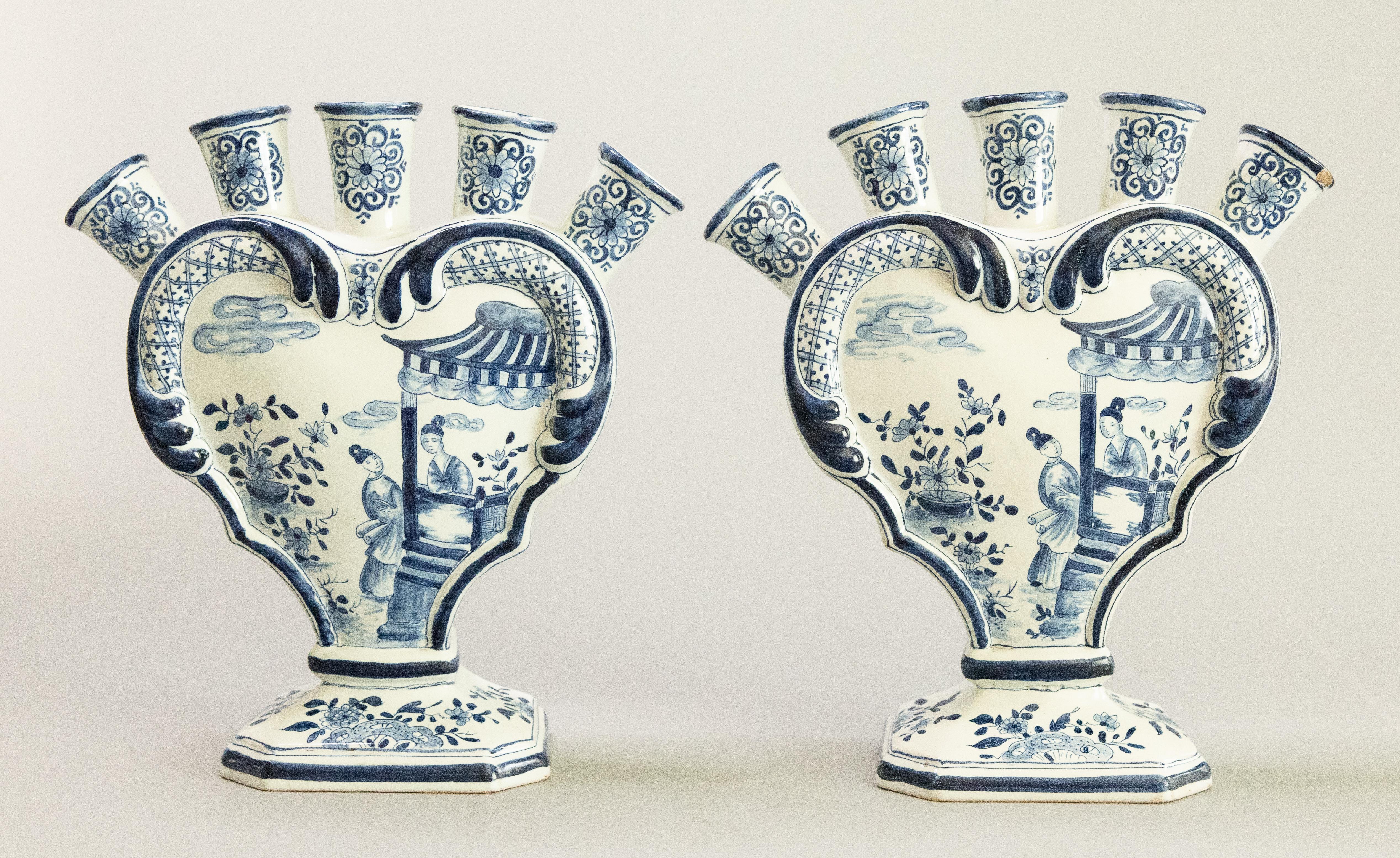 Pair of 19th Century Dutch Delft Faience Chinoiserie Tulip Vases Tulipieres For Sale 12