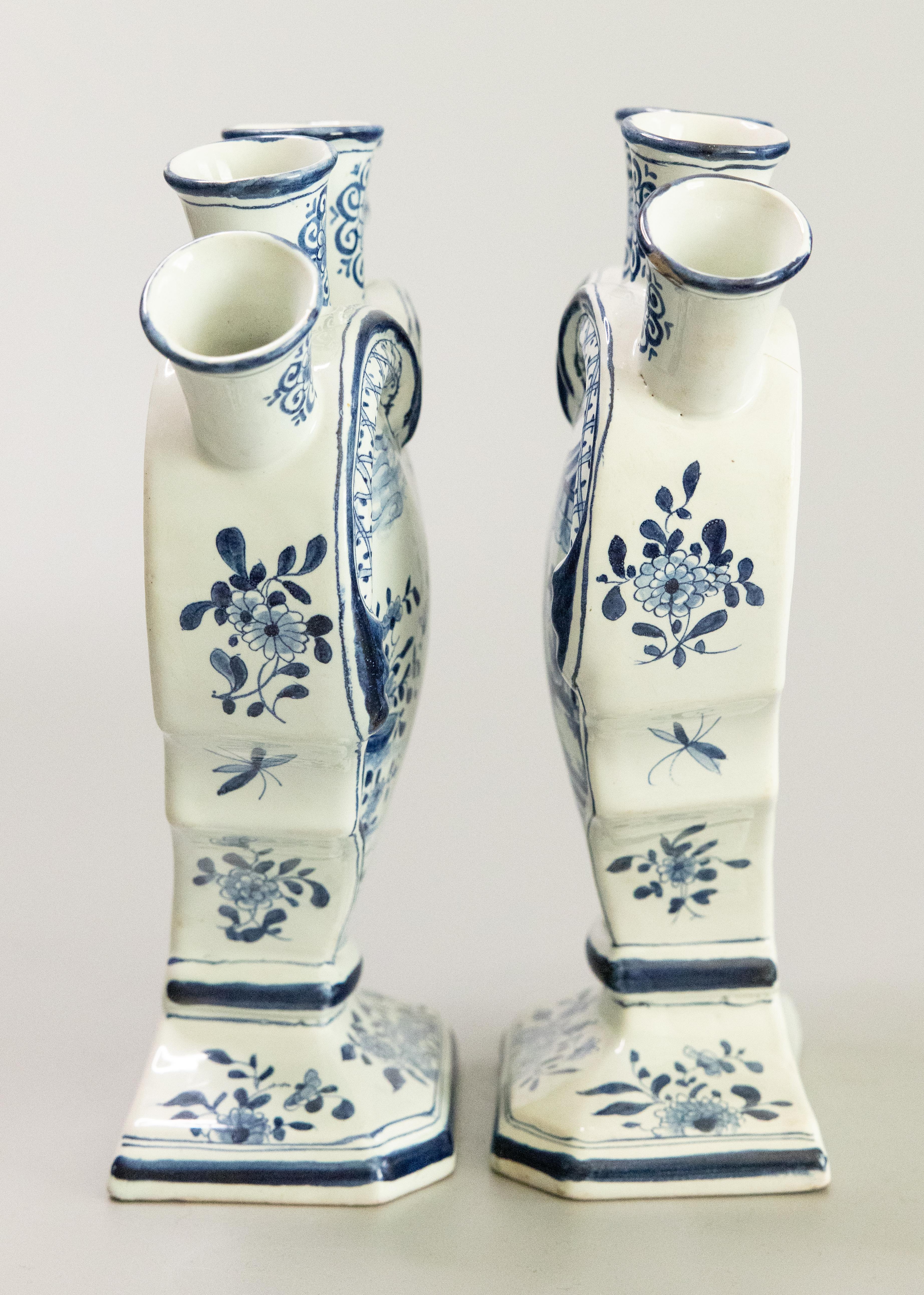 Pair of 19th Century Dutch Delft Faience Chinoiserie Tulip Vases Tulipieres In Good Condition For Sale In Pearland, TX