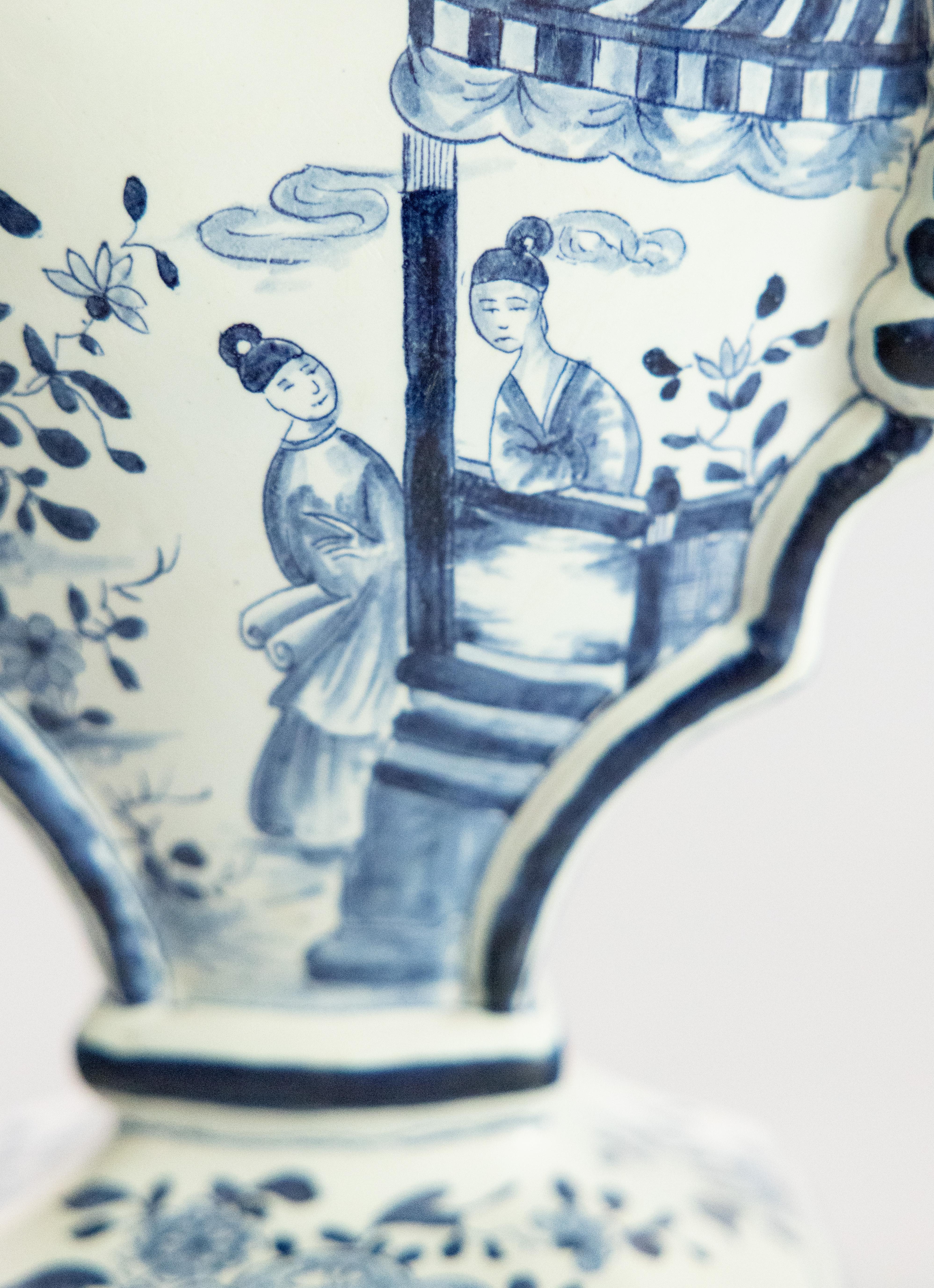Pair of 19th Century Dutch Delft Faience Chinoiserie Tulip Vases Tulipieres For Sale 2