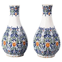 Pair of 19th Century Dutch Delft Faience Polychrome Vases