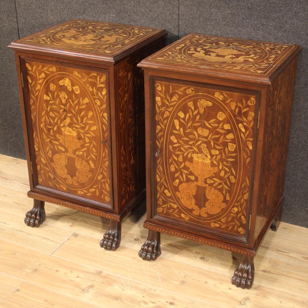 Wood Pair of 19th Century Dutch Inlaid Nightstands For Sale