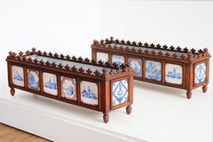 Pair of 19th century Dutch Planters with 17th century Delft Tiles Oak Jardiniere