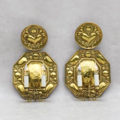 Pair of 19th Century Dutch Repoussé Brass Wall Light Sconces