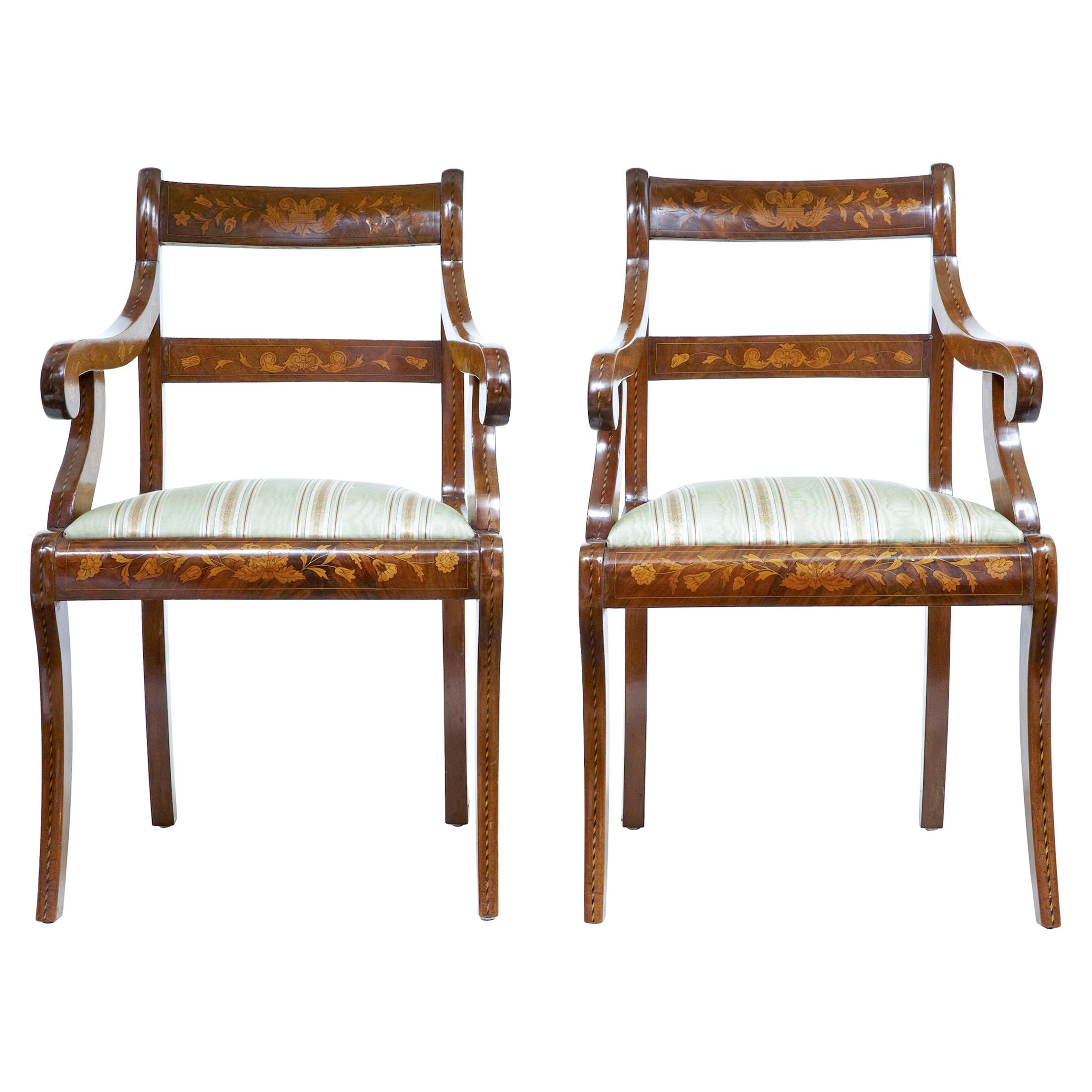 Pair of 19th Century Dutch Walnut Marquetry Armchairs
