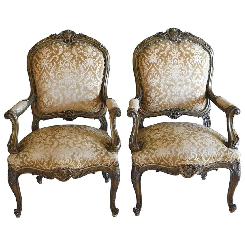 Pair of 19th Century Early Belle Époque French Fauteuils in the Louis XV Style For Sale