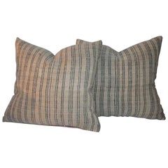Pareja de almohadas de lino antiguas del siglo XIX