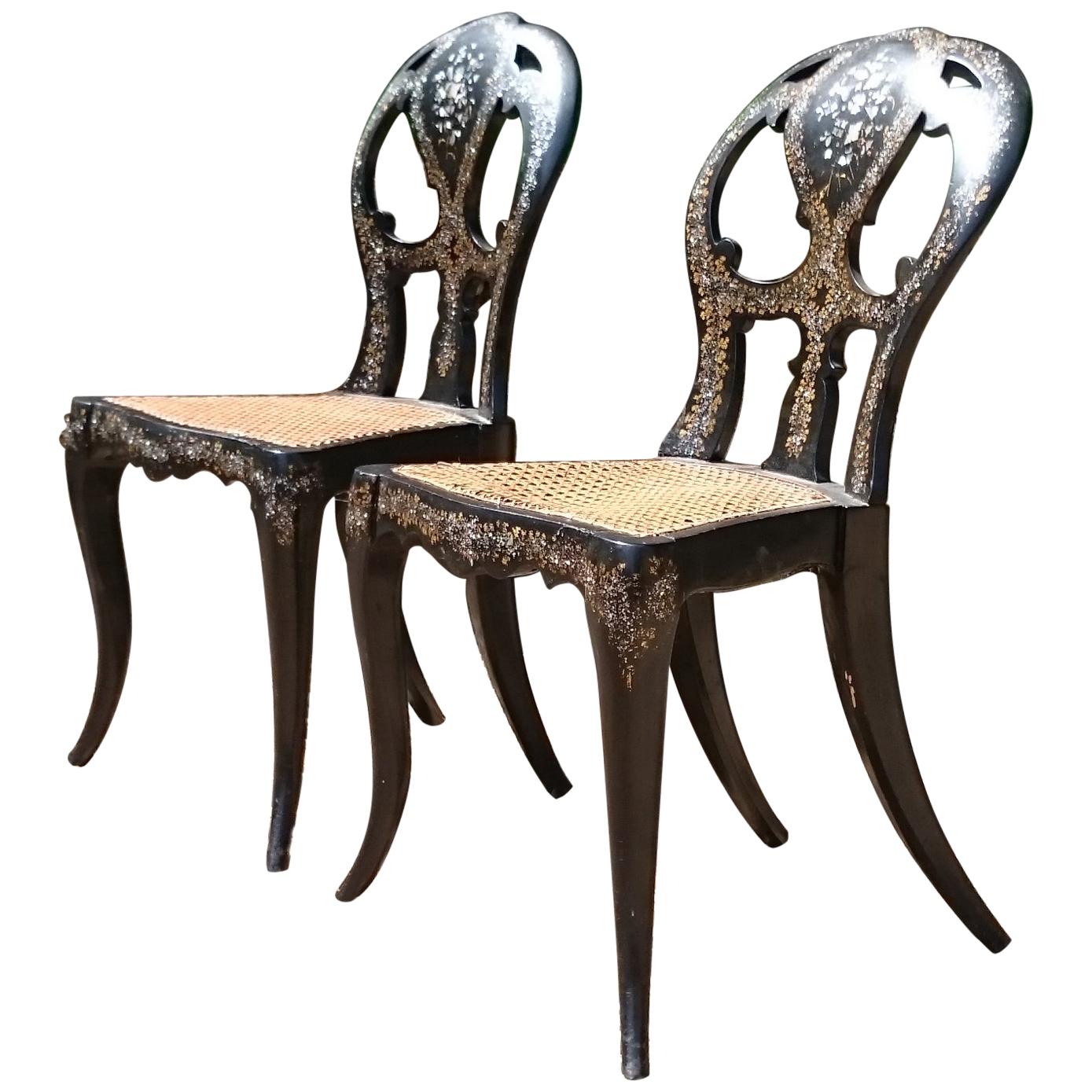 Pair of 19th Century Ebonised Side Chairs