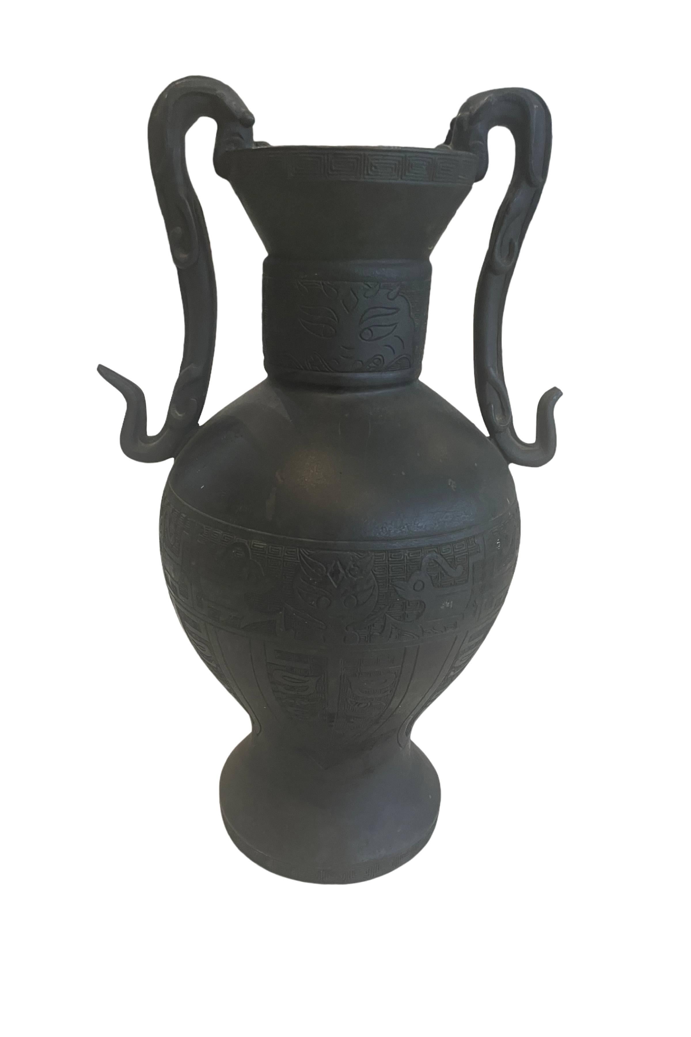 American Pair of 19th Century Egyptian-style Bronze Urns For Sale