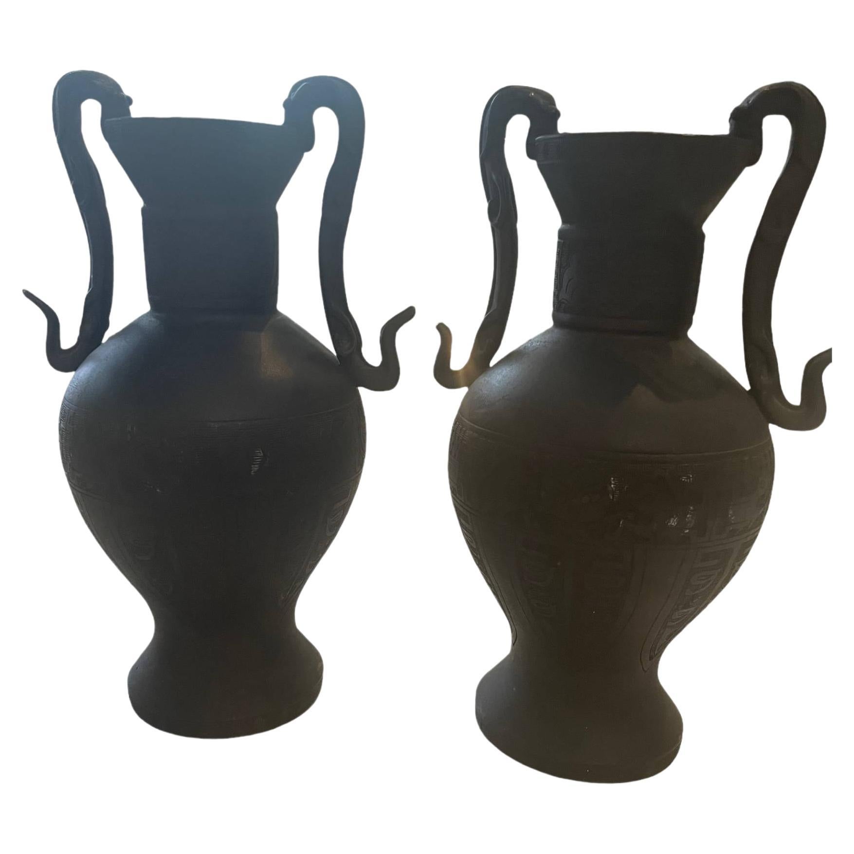 Pair of 19th Century Egyptian-style Bronze Urns For Sale
