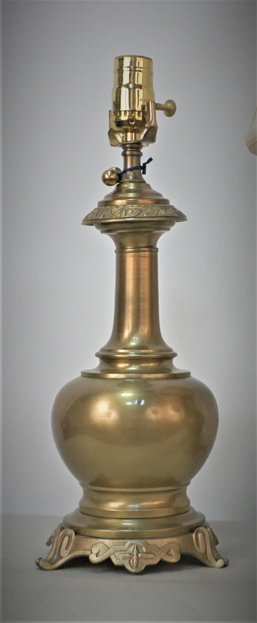 Bronze Pair of 19th Century Electrified Oil Lamps