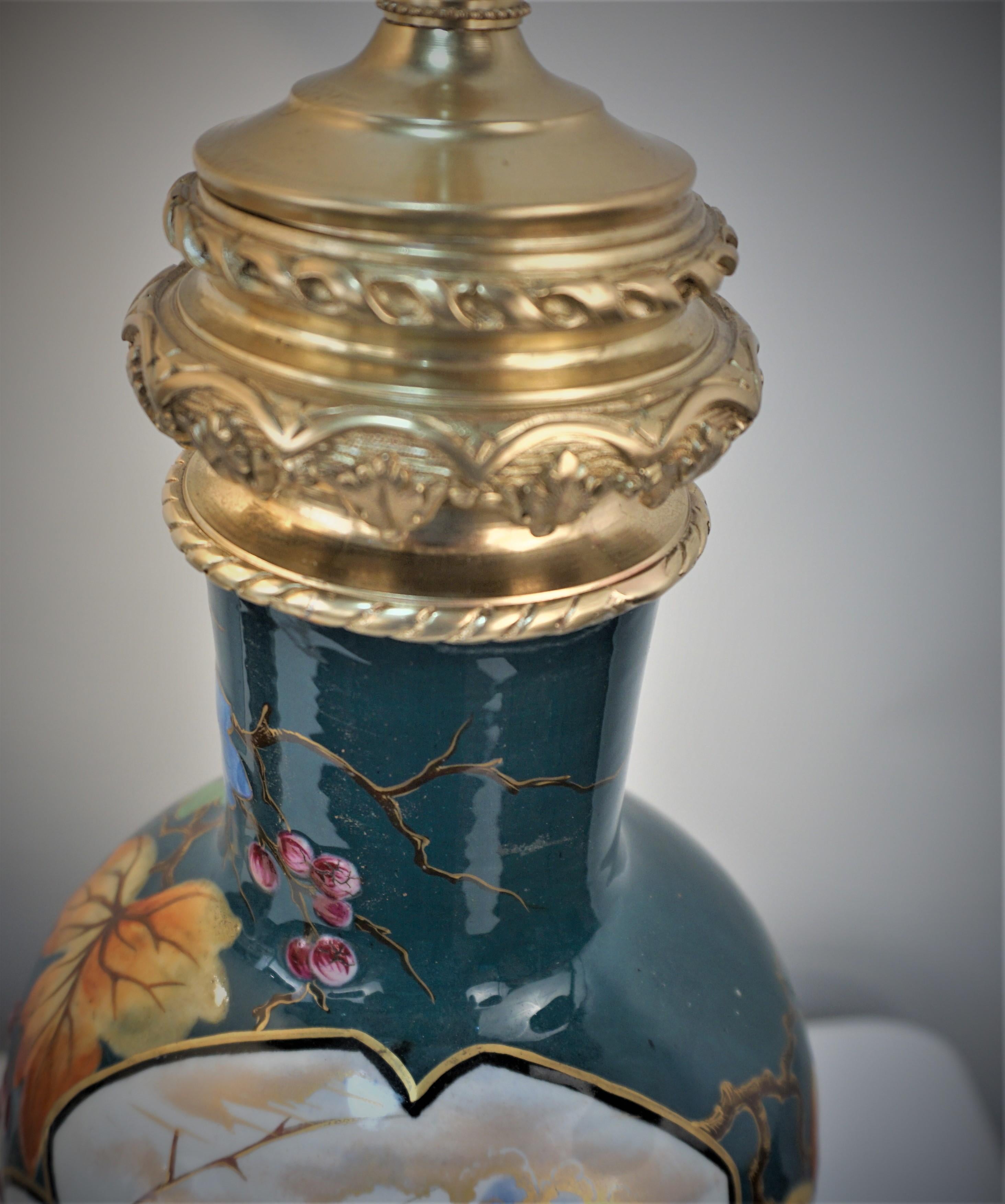 Pair of 19th Century Electrified Porcelain Oil Lamps. For Sale 1