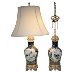 Pair of 19th Century Electrified Porcelain Oil Lamps.