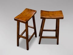 Pair of 19th Century Elm Seated High Stools