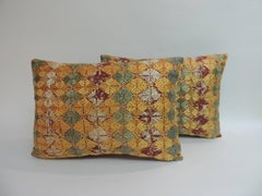 Pair of 19th Century Embroidery Indian "Phulkari" Decorative Bolster Pillows