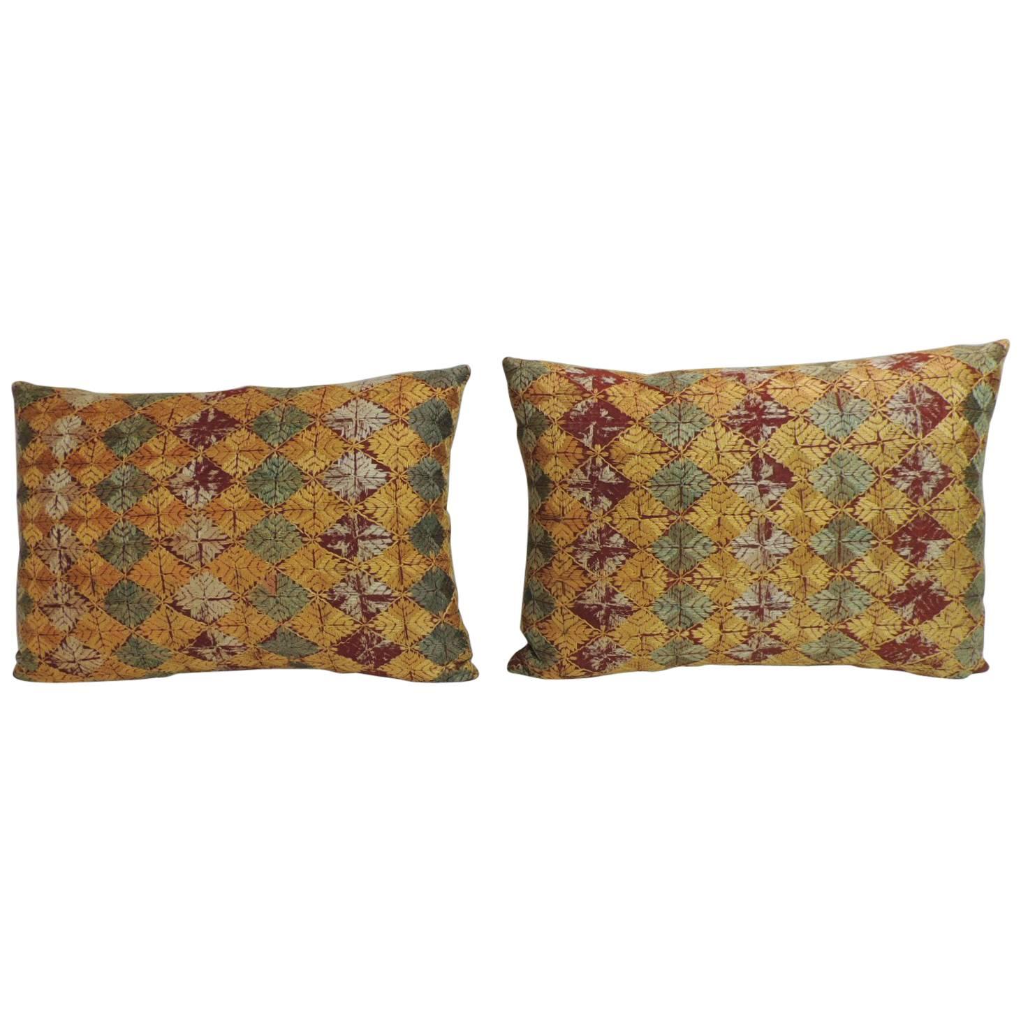 Pair of 19th Century Embroidery Indian "Phulkari" Decorative Bolster Pillows