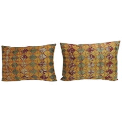 Pair of 19th Century Embroidery Indian "Phulkari" Decorative Bolster Pillows