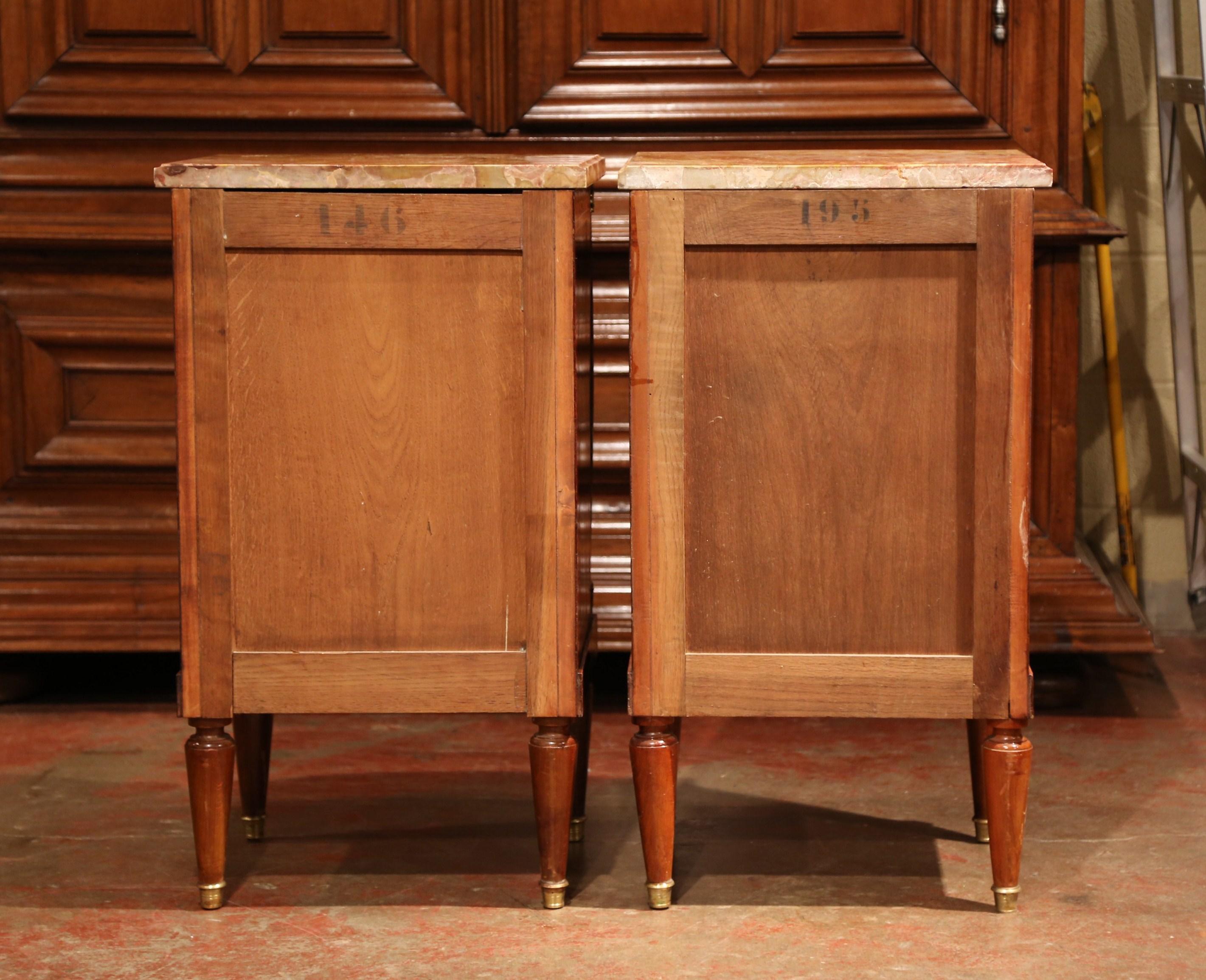 Pair of 19th Century Empire Bombe Burl Walnut Nightstands with Red Marble Top 3