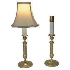 Pair of 19th Century Empire Bronze Candlestick Lamps