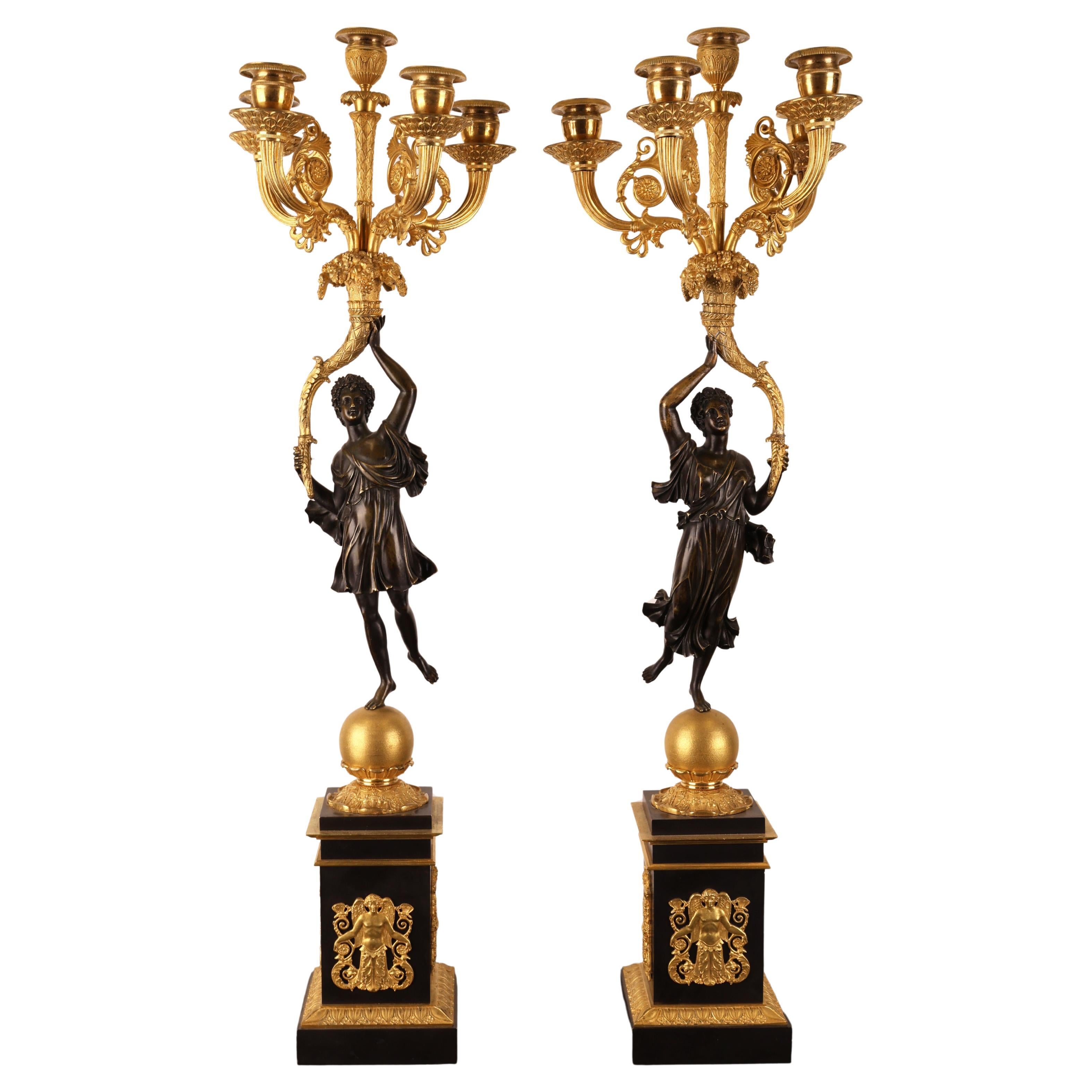 Coppia di candelabri Impero del XIX secolo di Pierre Chibout in vendita