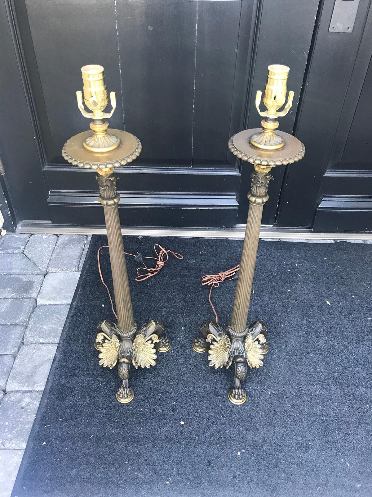 Pair of 19th century Empire candlesticks as lamps.