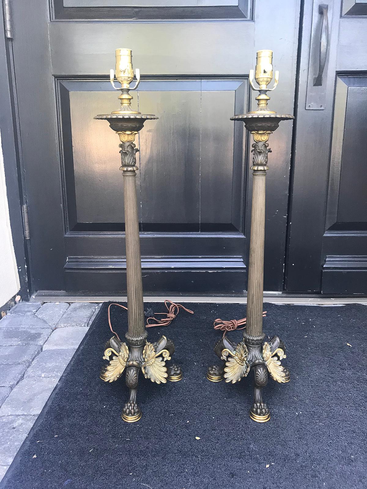 Pair of 19th Century Empire Candlesticks as Lamps In Good Condition In Atlanta, GA