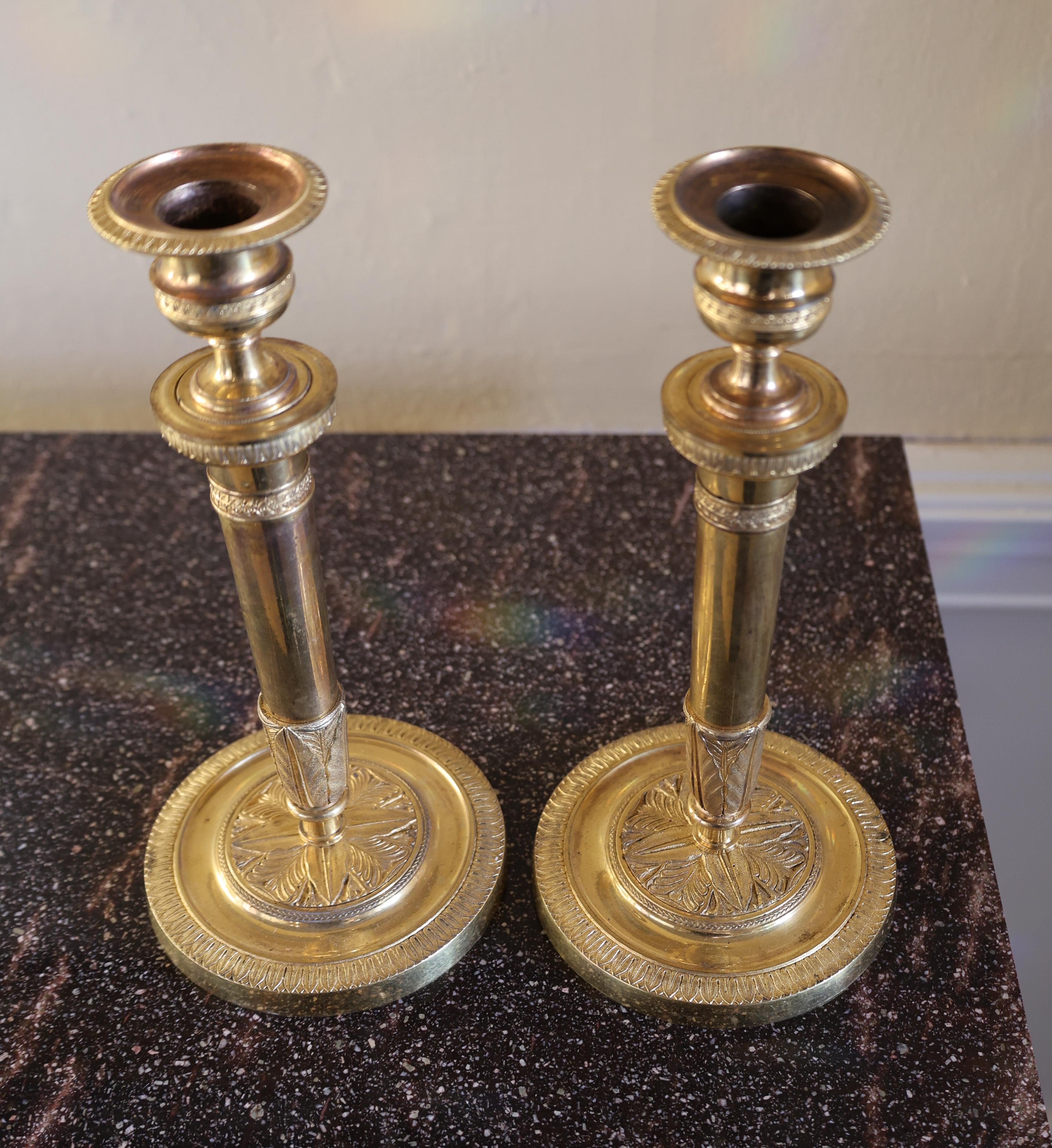 Stile impero Coppia di candelabri impero del XIX secolo in vendita