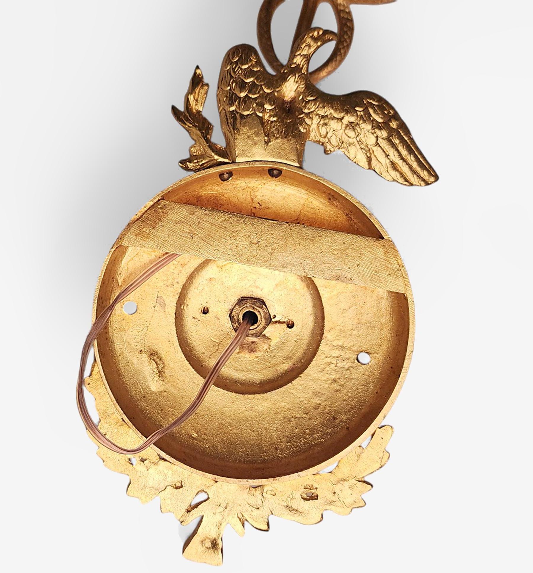 Pair of 19th Century Empire Gilt Bronze Ormolu Caduceus Wall Appliques, France For Sale 4