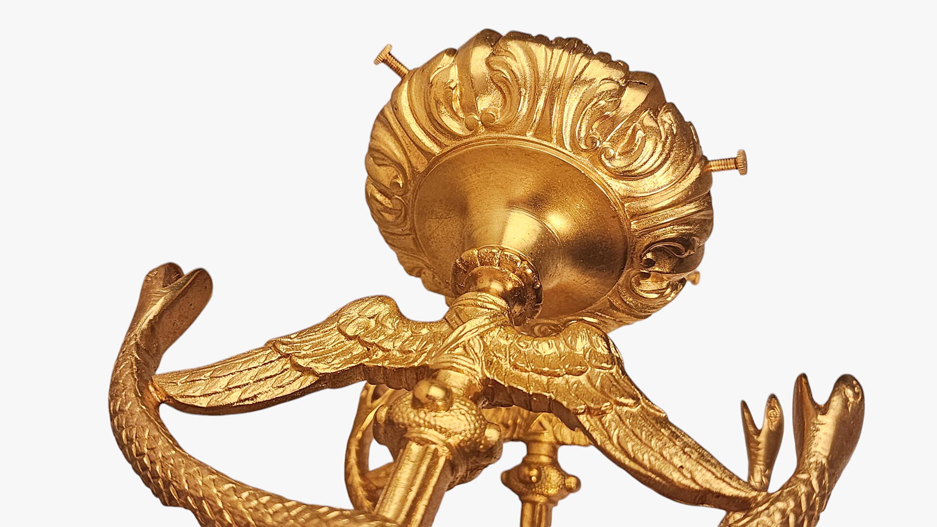 Pair of 19th Century Empire Gilt Bronze Ormolu Caduceus Wall Appliques, France For Sale 6