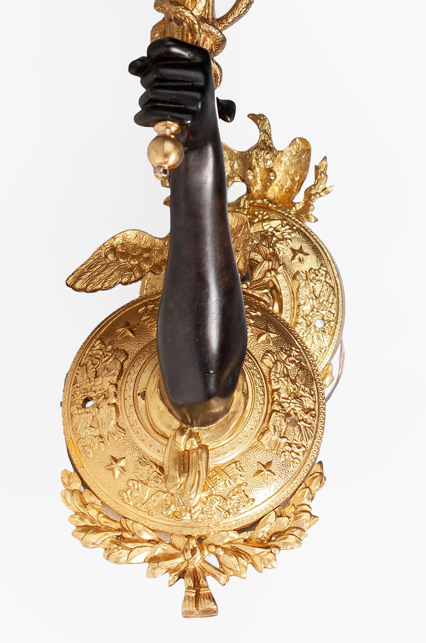 Metal Pair of 19th Century Empire Gilt Bronze Ormolu Caduceus Wall Appliques, France For Sale