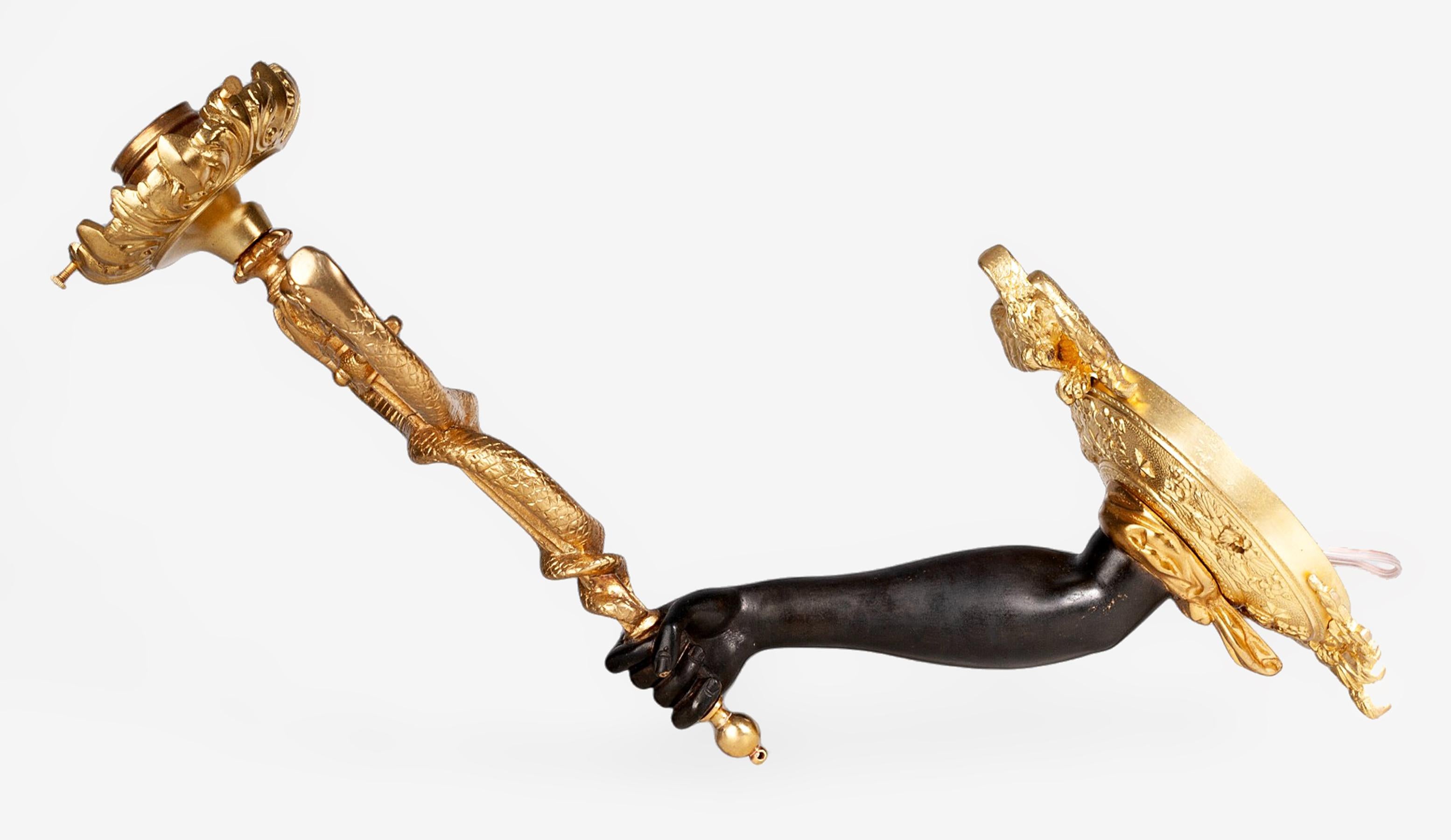 Pair of 19th Century Empire Gilt Bronze Ormolu Caduceus Wall Appliques, France For Sale 1