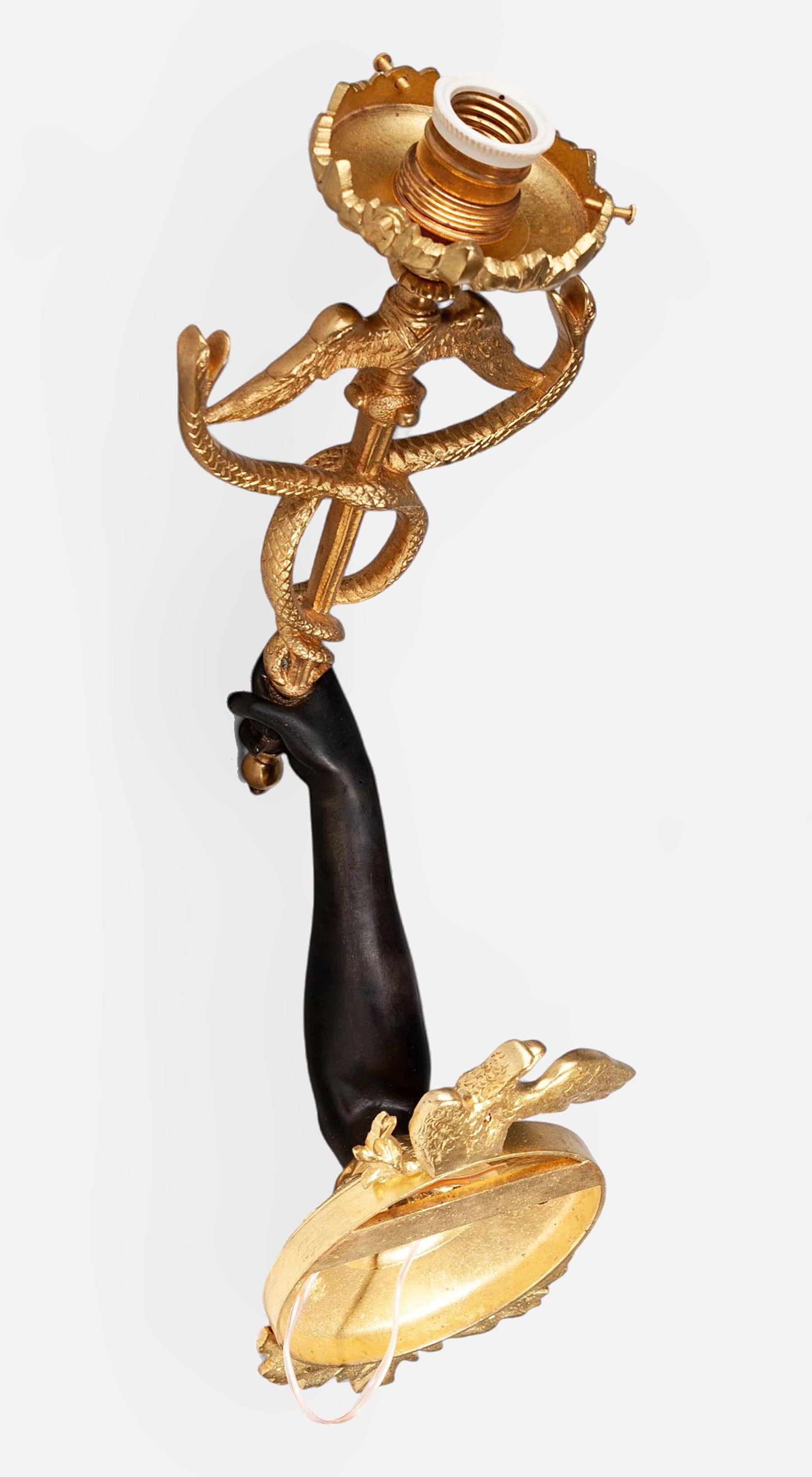 Pair of 19th Century Empire Gilt Bronze Ormolu Caduceus Wall Appliques, France For Sale 2