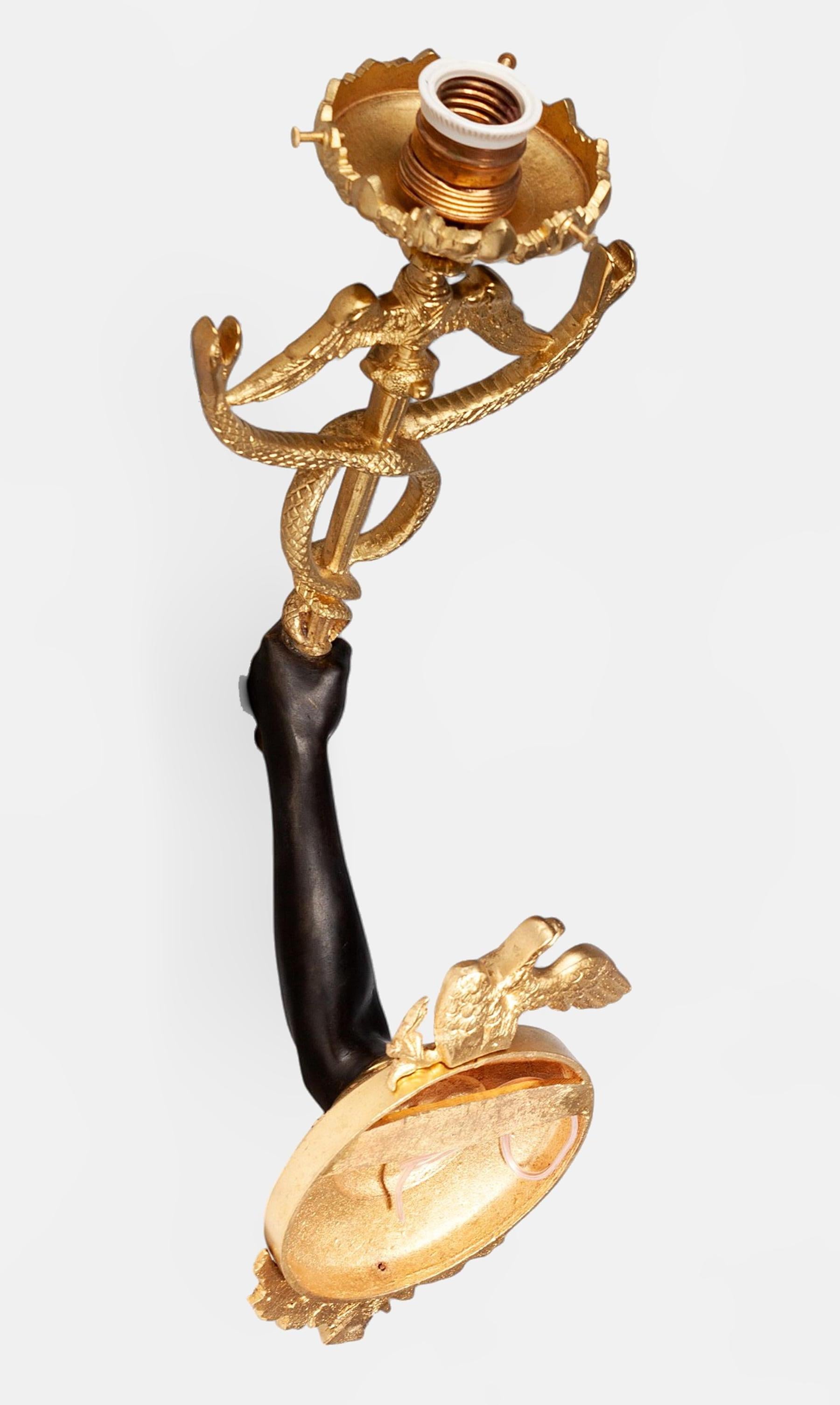 Pair of 19th Century Empire Gilt Bronze Ormolu Caduceus Wall Appliques, France For Sale 3