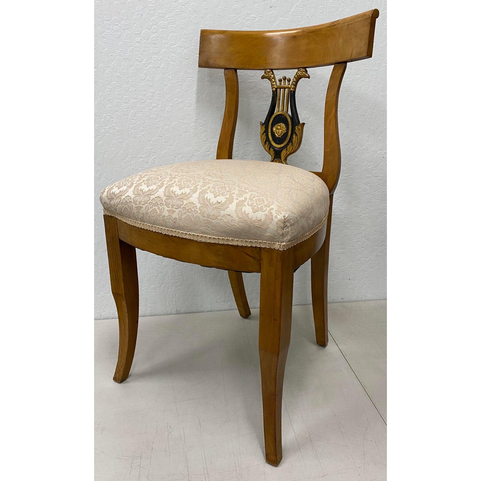 Pair of 19th Century Empire Lyre Back Dining Chairs In Good Condition For Sale In San Francisco, CA