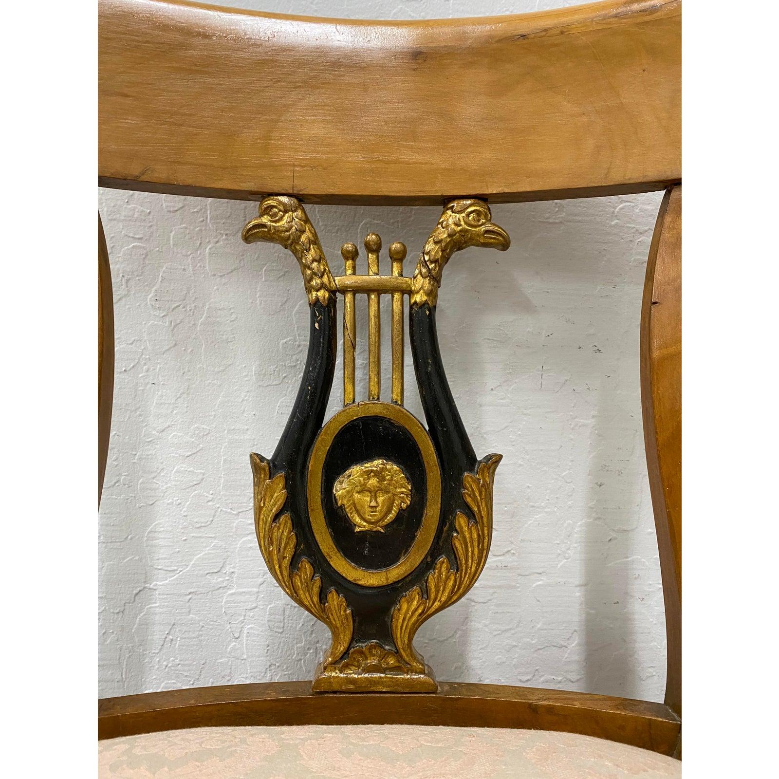 Pair of 19th Century Empire Lyre Back Dining Chairs For Sale 1