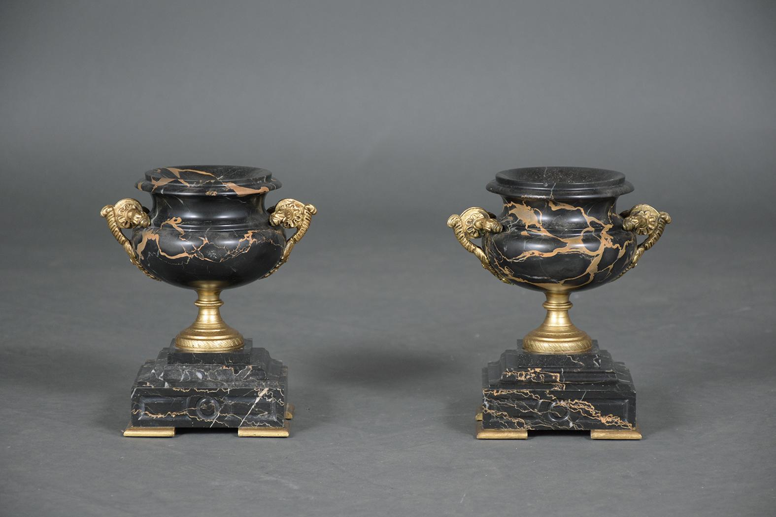 French Pair of Antique Empire Marble Urns