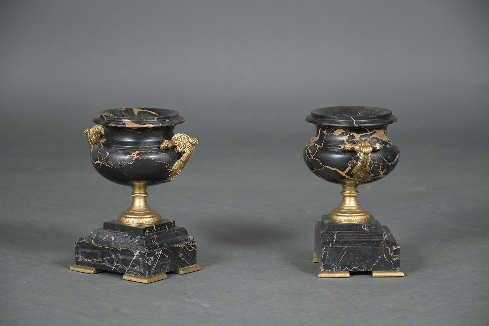 Patinated Pair of Antique Empire Marble Urns
