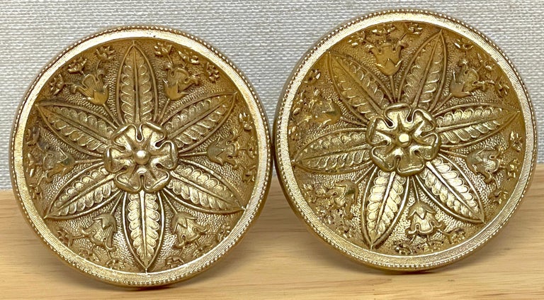 Lot De 4 Embrasses Rideaux Anciennes En Laiton Doré - Motif Coquille - H 12.7 Cm - Occasion Bon état