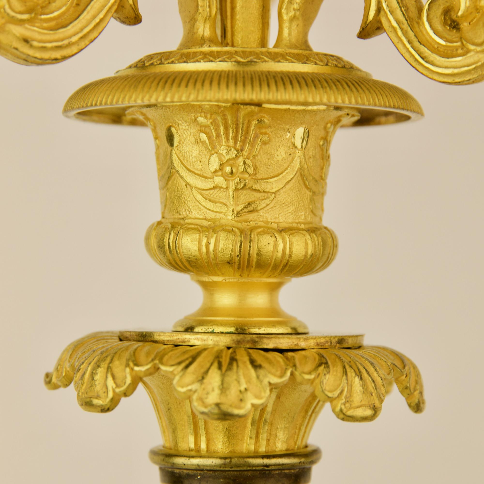 Pair of 19th Century Empire Ormolu and patinated Bronze Candelabra attr. Thomire For Sale 7