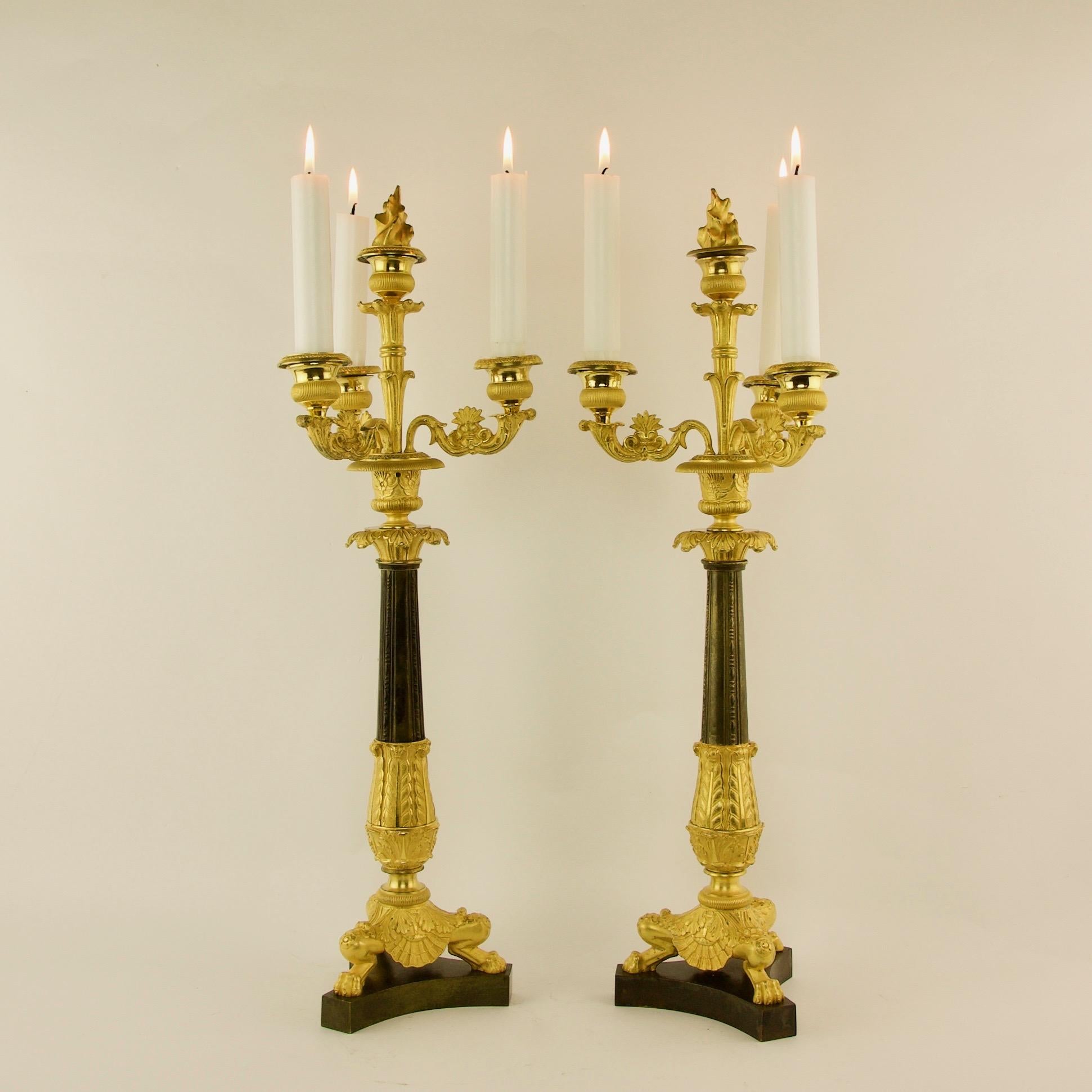 French Pair of 19th Century Empire Ormolu and patinated Bronze Candelabra attr. Thomire For Sale